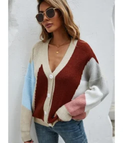 Casual V-Neck Color Block Long Sleeve Cable Knit Cardigan Sweater 210721664 16 Casual V-Neck Color Block Long Sleeve Cable Knit Cardigan Sweater 210721664 -Women Clothing Sales Store 210721664 2