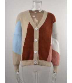 Casual V-Neck Color Block Long Sleeve Cable Knit Cardigan Sweater 210721664 17 Casual V-Neck Color Block Long Sleeve Cable Knit Cardigan Sweater 210721664 -Women Clothing Sales Store 210721664 4