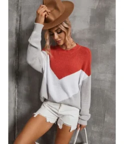 Baggy Knitted Color Block O-neck Full Sleeve Leisurewear Sweaters 210721904