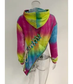 Hot Sale Tie Dye Hoodie T-shirt Irregular Hem 210728425 -Women Clothing Sales Store 210728425 5