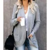 Solid Casual Loose Pocket Long Cardigan Sweater 210729293