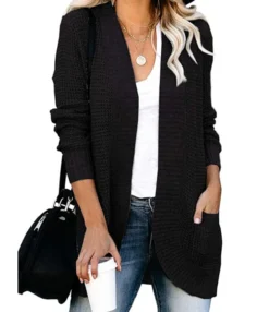 Solid Casual Loose Pocket Long Cardigan Sweater 210729293 -Women Clothing Sales Store 210729293 2