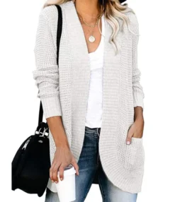 Solid Casual Loose Pocket Long Cardigan Sweater 210729293 -Women Clothing Sales Store 210729293 3