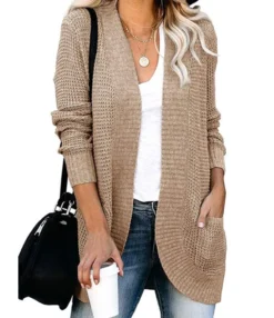 Solid Casual Loose Pocket Long Cardigan Sweater 210729293 -Women Clothing Sales Store 210729293 5