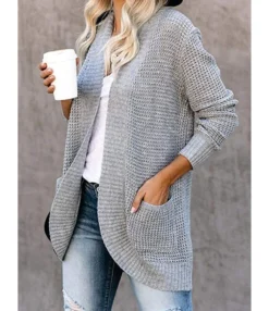 Solid Casual Loose Pocket Long Cardigan Sweater 210729293 -Women Clothing Sales Store 210729293 6