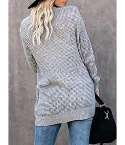 Solid Casual Loose Pocket Long Cardigan Sweater 210729293 -Women Clothing Sales Store 210729293 7