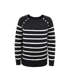 New Fall Striped Shoulder Button Detail Knit Sweater Blouse 210729605 -Women Clothing Sales Store 210729605 10