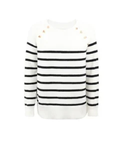New Fall Striped Shoulder Button Detail Knit Sweater Blouse 210729605 -Women Clothing Sales Store 210729605 11