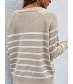 New Fall Striped Shoulder Button Detail Knit Sweater Blouse 210729605 -Women Clothing Sales Store 210729605 7