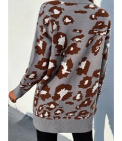 New Autumn Rabbit Fleece Leopard Knitted Long Sweater Cardigan Coat 210729725 16 New Autumn Rabbit Fleece Leopard Knitted Long Sweater Cardigan Coat 210729725 -Women Clothing Sales Store 210729725 7