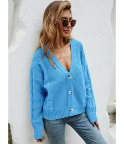 Solid Casual Single Button Fall Cardigan 210804437 -Women Clothing Sales Store 210804437 2