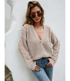 Solid Casual Single Button Fall Cardigan 210804437 -Women Clothing Sales Store 210804437 3