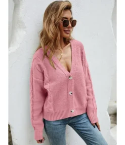 Solid Casual Single Button Fall Cardigan 210804437 -Women Clothing Sales Store 210804437 4