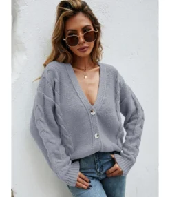 Solid Casual Single Button Fall Cardigan 210804437 -Women Clothing Sales Store 210804437 5