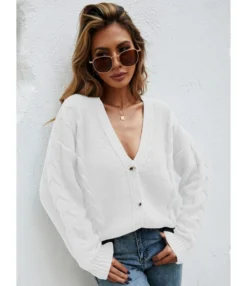 Solid Casual Single Button Fall Cardigan 210804437 -Women Clothing Sales Store 210804437 6