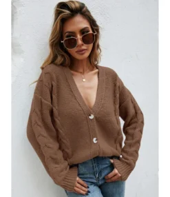 Solid Casual Single Button Fall Cardigan 210804437 -Women Clothing Sales Store 210804437 7