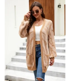 Casual Basic Colorblock Knitting Pocket Sweater Cardigan 210804554 -Women Clothing Sales Store 210804554 1