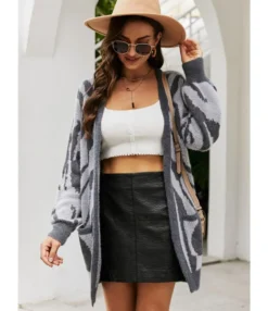 Casual Basic Colorblock Knitting Pocket Sweater Cardigan 210804554