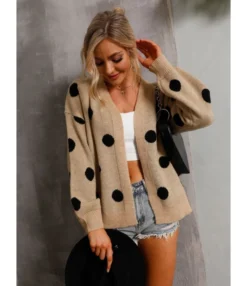 Fall Dots Colorblock Knitted Sweater Cardigan 210804658