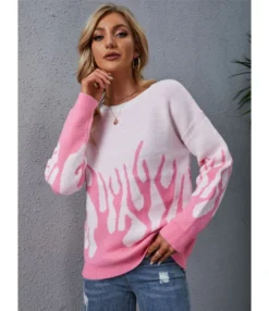 O-neck Casual Pullover Fall Colorblock Sweater 210804727