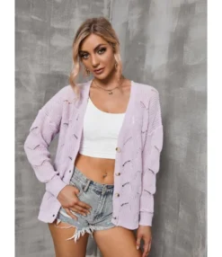 Loose Long Sleeve Open Front Crochet Cardigans 210804863