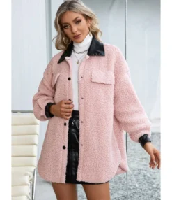 Plush Coat PU Leather Lapel Collar Pocket 210812879