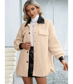 Plush Coat PU Leather Lapel Collar Pocket 210812879 -Women Clothing Sales Store 210812879 4