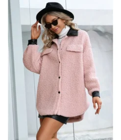 Plush Coat PU Leather Lapel Collar Pocket 210812879 -Women Clothing Sales Store 210812879 5