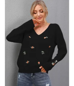V-neck Floral Fall Knitting Sweater Pullover 210816014 11 V-neck Floral Fall Knitting Sweater Pullover 210816014 -Women Clothing Sales Store 210816014 4