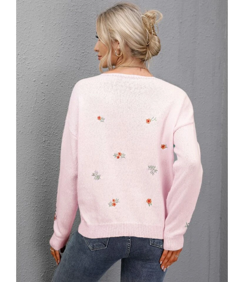 V-neck Floral Fall Knitting Sweater Pullover 210816014 3 V-neck Floral Fall Knitting Sweater Pullover 210816014 - Image 3