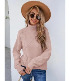 Turtleneck Sweater Top Twist Solid Casual 210816309