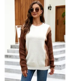 Casual Pullover Sweater Colorblock O-neck 210816413