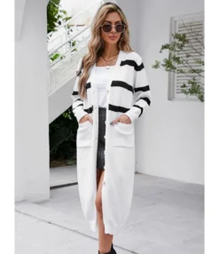 Long Sweater Coat Single Button Color Patchwork 210816497 -Women Clothing Sales Store 210816497 1