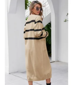Long Sweater Coat Single Button Color Patchwork 210816497 -Women Clothing Sales Store 210816497 4
