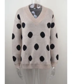 Polka Dot V-neck Long Sleeve Sweater 210820129 -Women Clothing Sales Store 210820129 6