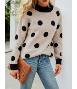 Round Neck Polka Dot Stitching Sweater 210820279 10 Round Neck Polka Dot Stitching Sweater 210820279 -Women Clothing Sales Store 210820279 1 1