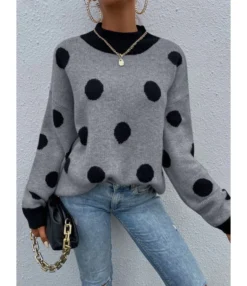 Round Neck Polka Dot Stitching Sweater 210820279 11 Round Neck Polka Dot Stitching Sweater 210820279 -Women Clothing Sales Store 210820279 2 1