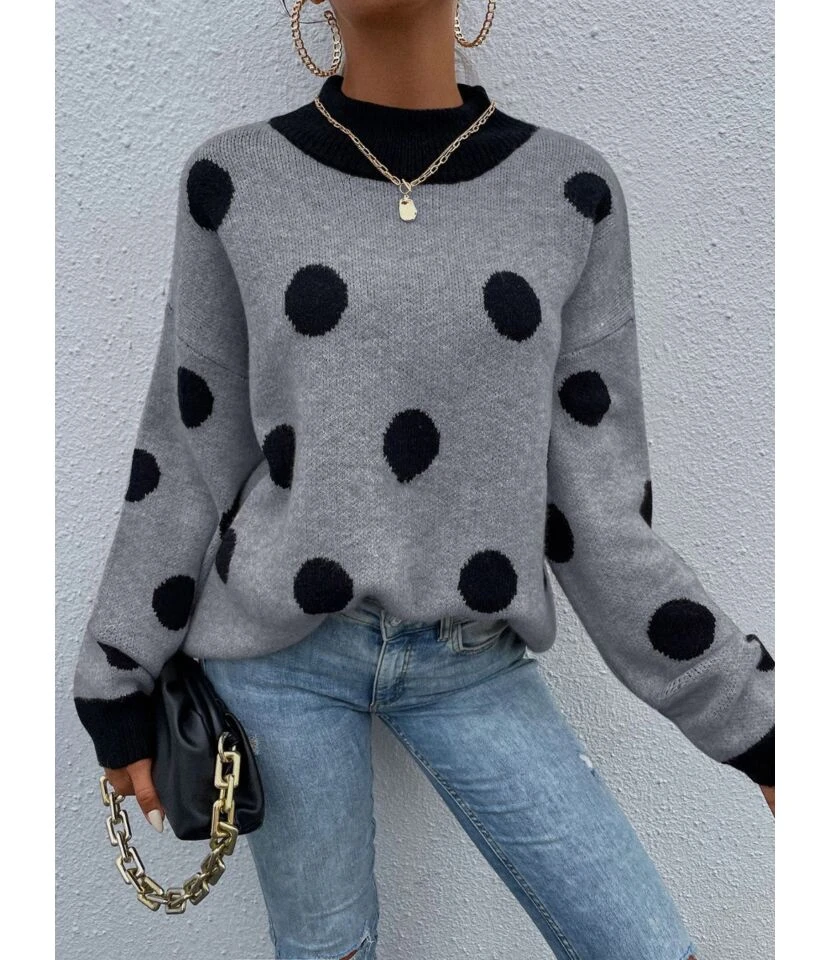 Round Neck Polka Dot Stitching Sweater 210820279 5 Round Neck Polka Dot Stitching Sweater 210820279 - Image 5