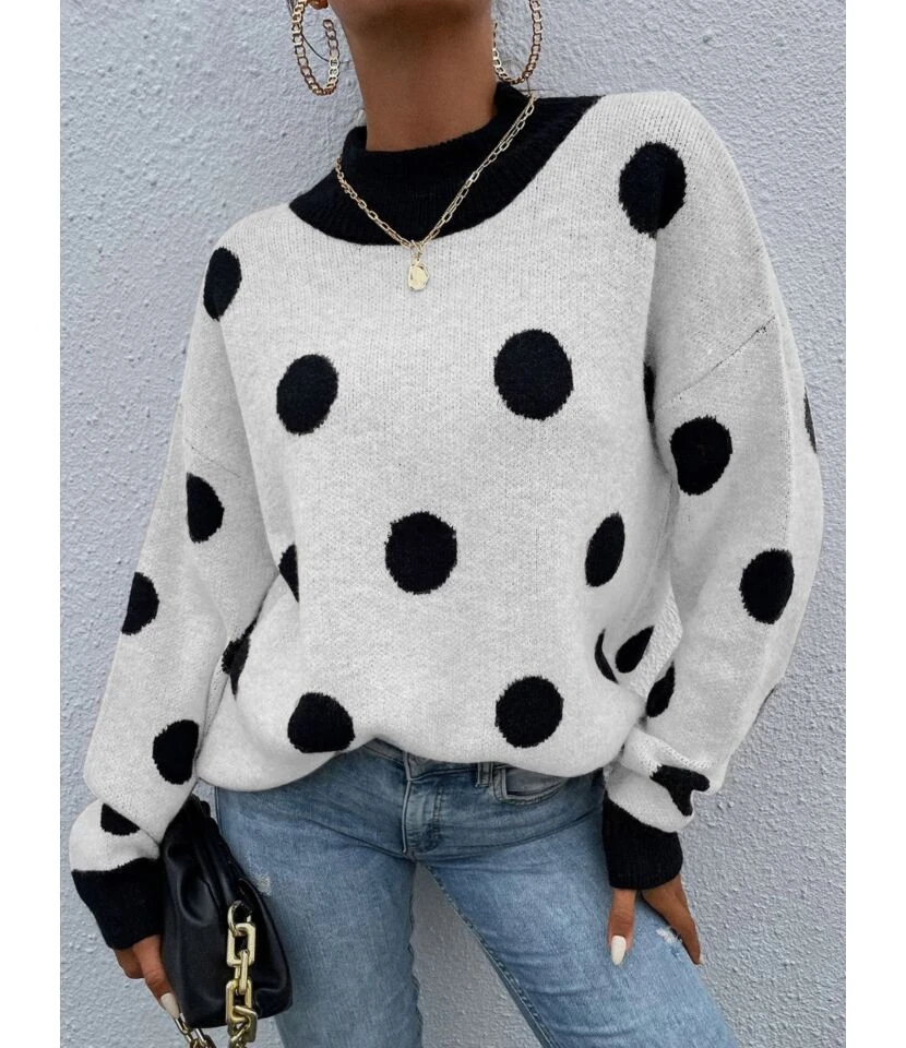 Round Neck Polka Dot Stitching Sweater 210820279 6 Round Neck Polka Dot Stitching Sweater 210820279 - Image 6