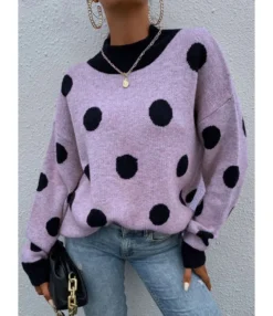 Round Neck Polka Dot Stitching Sweater 210820279 13 Round Neck Polka Dot Stitching Sweater 210820279 -Women Clothing Sales Store 210820279 4 1