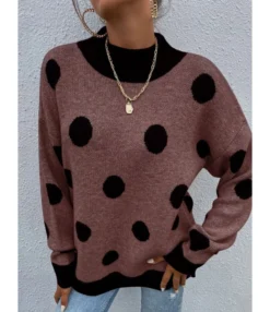 Round Neck Polka Dot Stitching Sweater 210820279