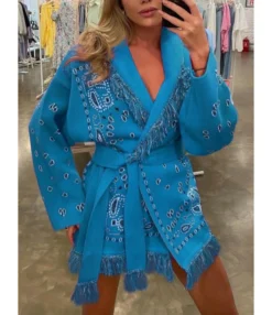 Fringe Long Sleeve Open Front Cardigans With Belted 210820335 -Women Clothing Sales Store 210820335 1