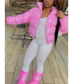 PU Leather Duck's Down Filled Bread Coat Outerwear 210820564 -Women Clothing Sales Store 210820564 2