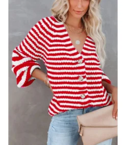 Fashion Striped Knitted Women Sweater Cardigan 210820873 -Women Clothing Sales Store 210820873 1