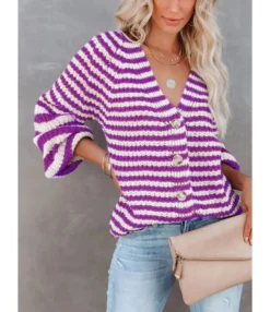 Fashion Striped Knitted Women Sweater Cardigan 210820873