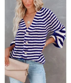 Fashion Striped Knitted Women Sweater Cardigan 210820873 -Women Clothing Sales Store 210820873 3