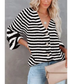 Fashion Striped Knitted Women Sweater Cardigan 210820873 -Women Clothing Sales Store 210820873 4