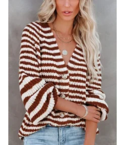 Fashion Striped Knitted Women Sweater Cardigan 210820873 -Women Clothing Sales Store 210820873 5