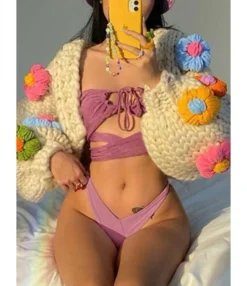 Thick Sweater Cardigan Floral Lantern Sleeve 210821826