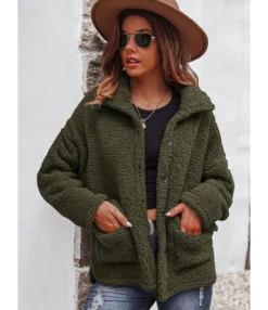 Fleece Comfortable Warm Pockets Outerwear Jacket Coat Whloesale 210824113 -Women Clothing Sales Store 210824113 3